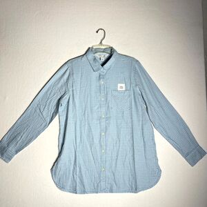 NWT‎ Old Navy Light Blue & White Tunic Length Checked Button Down Men Size L